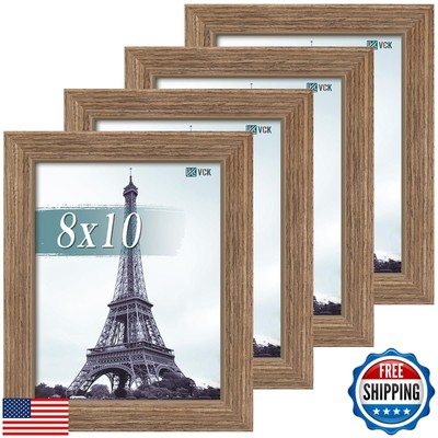 VCK 8x10 Picture Frame Set of 4 - Walnut, Gallery-Quality Wood Poster Frames,