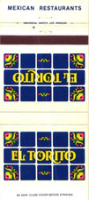 California Indiana El Torito Mexico Restaurants Vintage Matchbook Cover