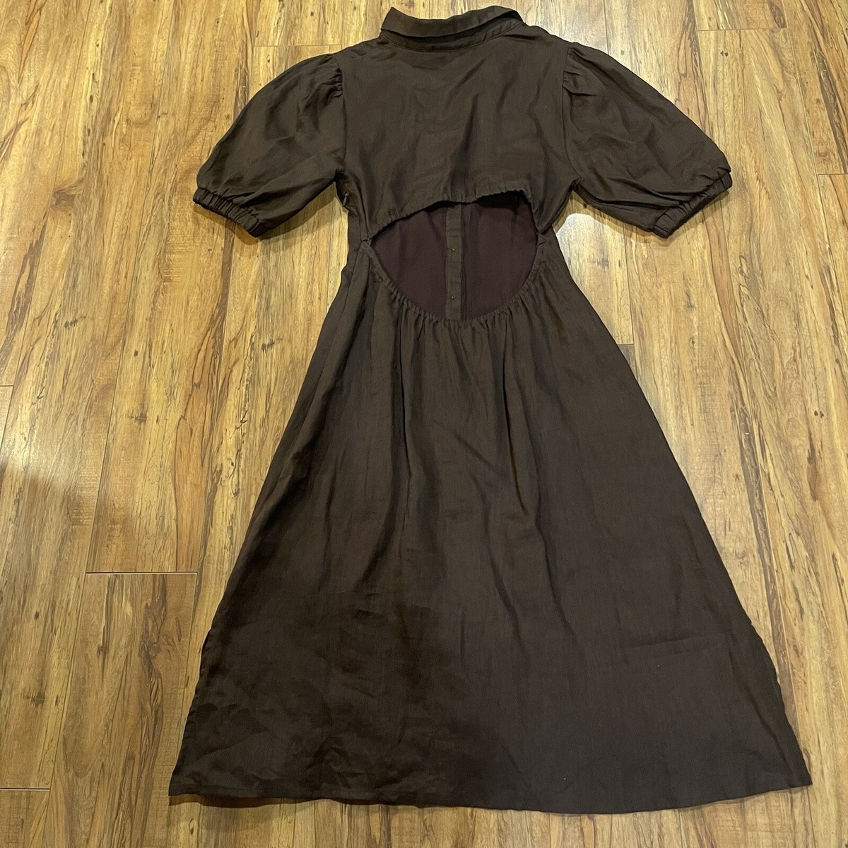 dissh brown linen dress Lacy Sleeveless Linen Midi Dress in Straw By DISSH main image 0