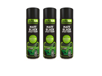 3x Autotek Matt Black Spray Paint 500ml
