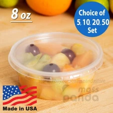 8 oz Round Deli Food/Soup Storage Containers w/ Lids Microwavable Clear Plastic