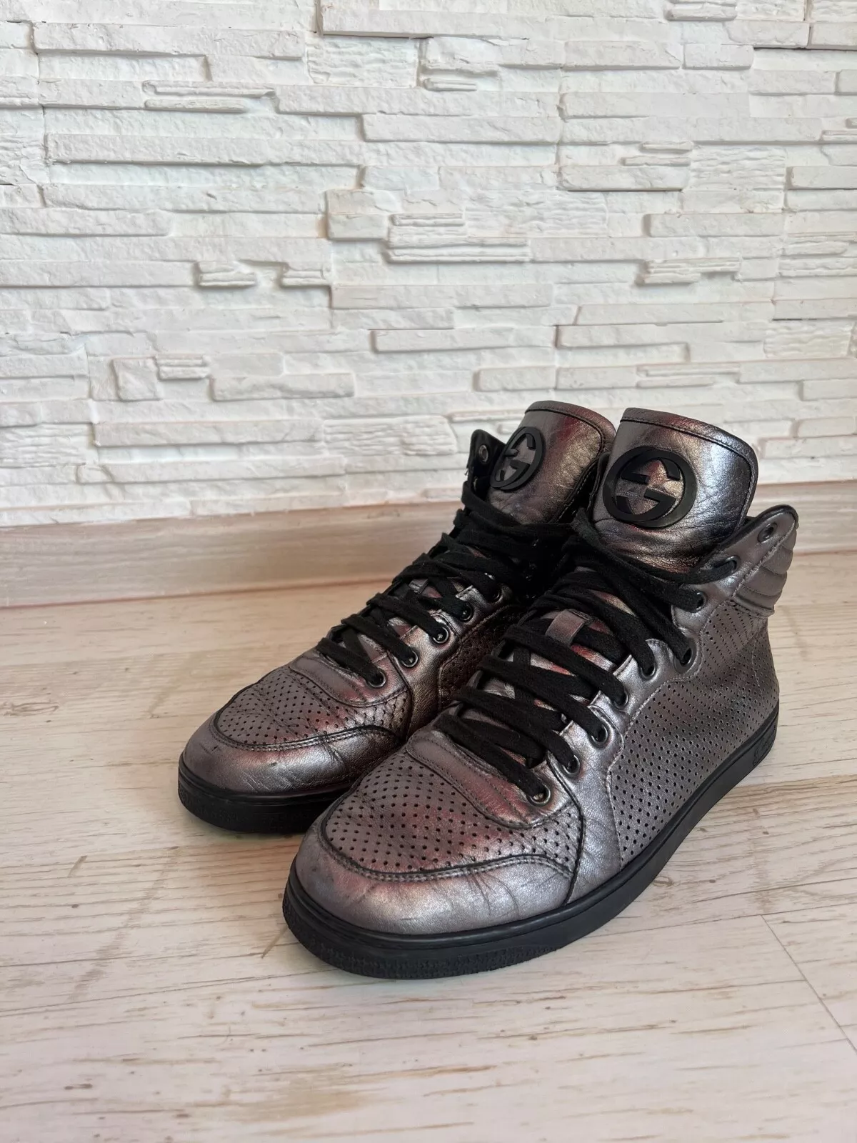 Baskets montantes Gucci cuir métallisé homme