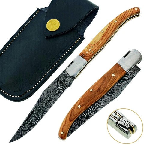 Handmade Damascus Steel Folding Knife Pocket Knife For Hunting Hiking & Camping - Picture 3 of 13