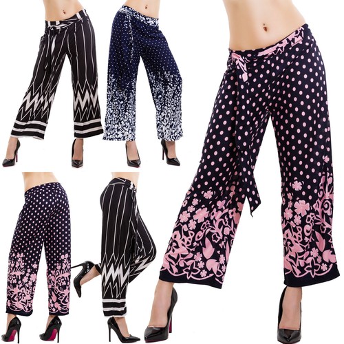 Pantaloni donna crop pants capri fantasia eleganti lacci palazzo sexy  32809-44 | eBay