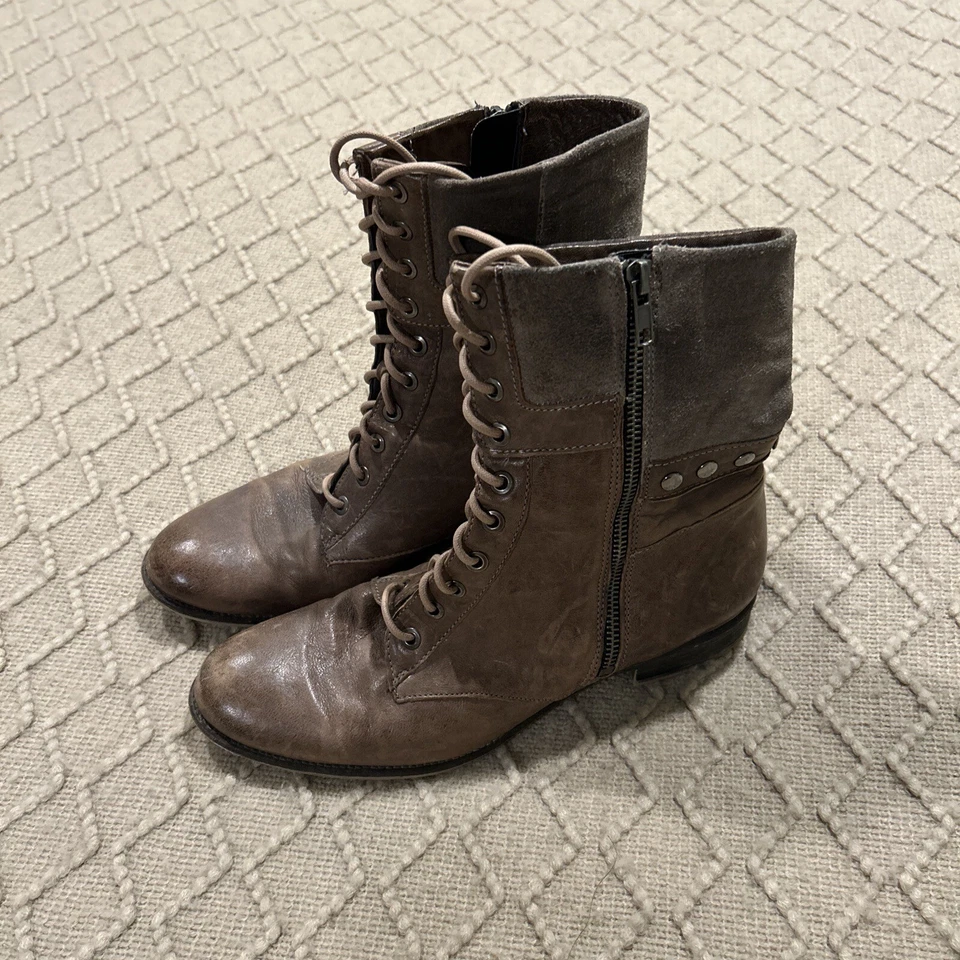 Boutique 9 Mujeres Combate Moto Botas Granny Talla 8.5 Marrón Cuero Gamuza Western Foto 3 de 4