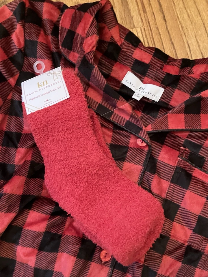 Новый с Ярлыками Karen Neuburger роскошный Minky флис пижамы Buffalo клетку красный/черный маленький - Изображение 3 из 4