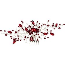 Bridal Wedding Hair Comb Wine Red Crystal Sliver Hair Vine Piece Accessories ...