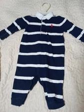 Ralph Lauren 6 month Romper. EUC worn twice! Long sl. navy and white striped.