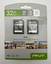 PNY Elite Class 10 U1 V10 SDHC Flash Memory Card 32GB UHS-I 100MBs Kit Pack of 2