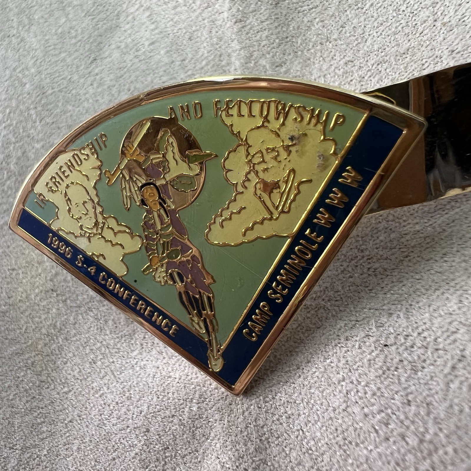 BSA Neckerchief Slide 1990 S-4 Conference Camp Seminole WWW In Friendship NS-957
