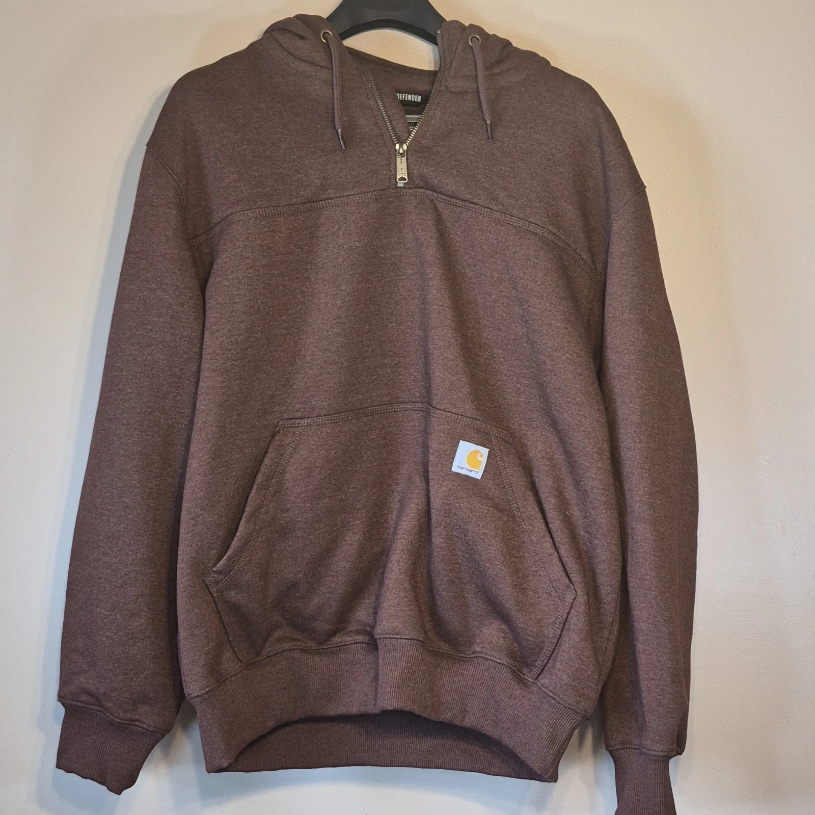 Carhartt Rain Defender Loose Fit 1/4 Zip Pullover Hoodie Brown Fleece Men's L