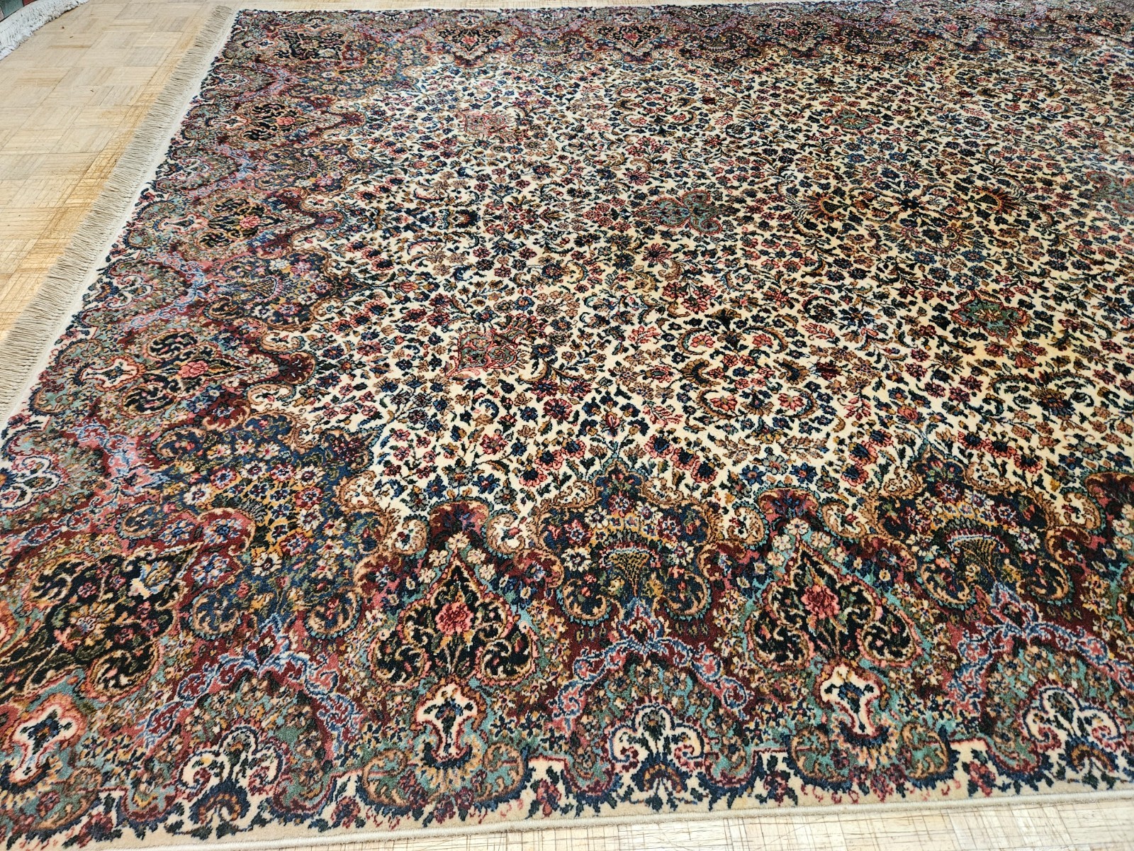 10x14 KARASTAN 742 IVORY FLORAL KIRMAN - 100% WOOL RUG EXCELLENT CONDITION!