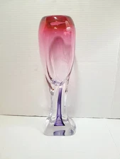  Adam Jablonski Art Glass Vase Large 15" Tall Purple Pink Signed Rocket Form