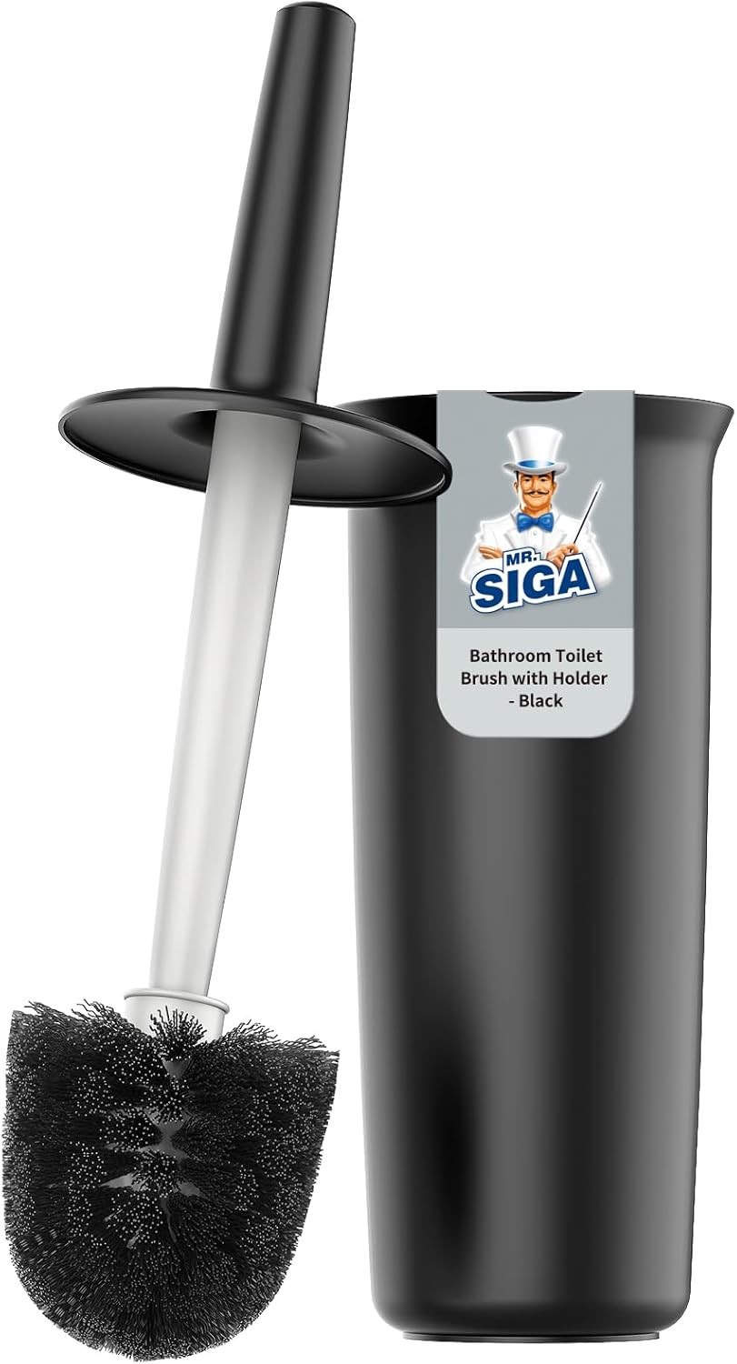 Toilet Bowl Brush and Holder, Black PP Bristles, Durable Cleaning Tool for