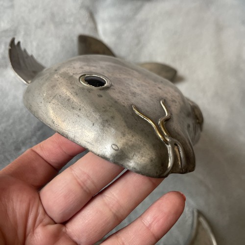 19th century Antique Chinese Pewter Carp Koi Lidded Fish Tureen Server Kulangyu - Picture 18 of 22