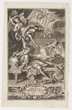 Old master drawing, Copper engraving print on paper. Artist Bäck E.
