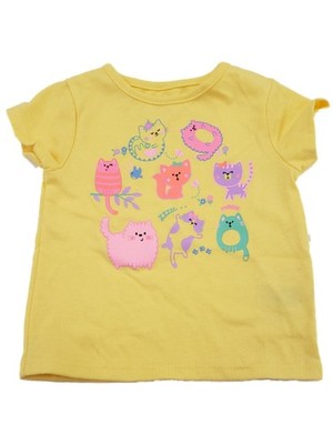 Infant Baby Girl Yellow Cat Kitty Kitten Bird Flowers Meow Tee T Shirt 6-9m