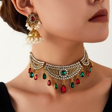 Boho Jewelry Set Ethnic Necklace Choker Earring Choker Dangle Party Accessory