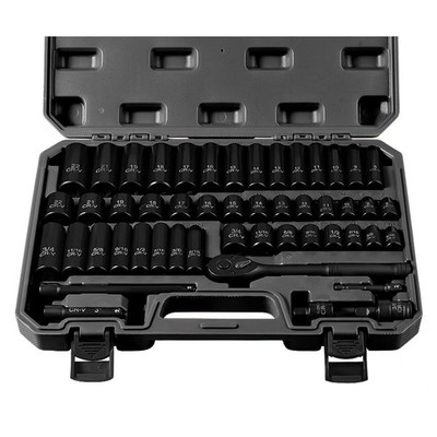 3/8'' Drive Impact Socket Set 50-Piece, SAE 50-Piece Set, Black