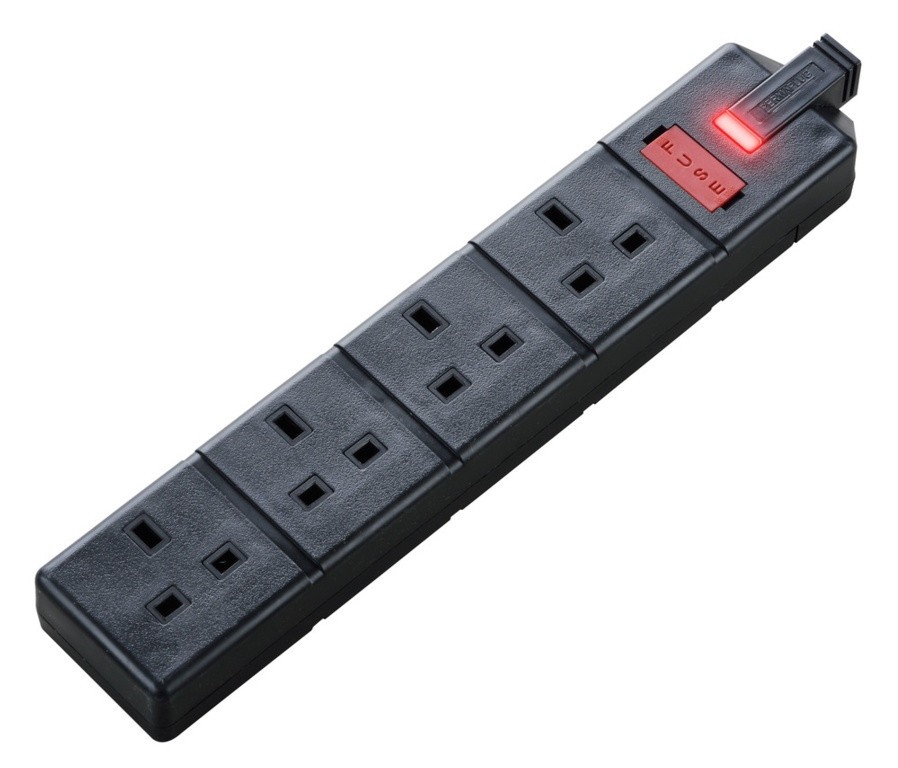Masterplug 13A 4 Gang Unfused Rewireable Fused Socket with Neon Black 4 socket