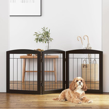 Free Standing Dog Gates for the House Stairs Doorways Indoor Foldable Wooden Sma