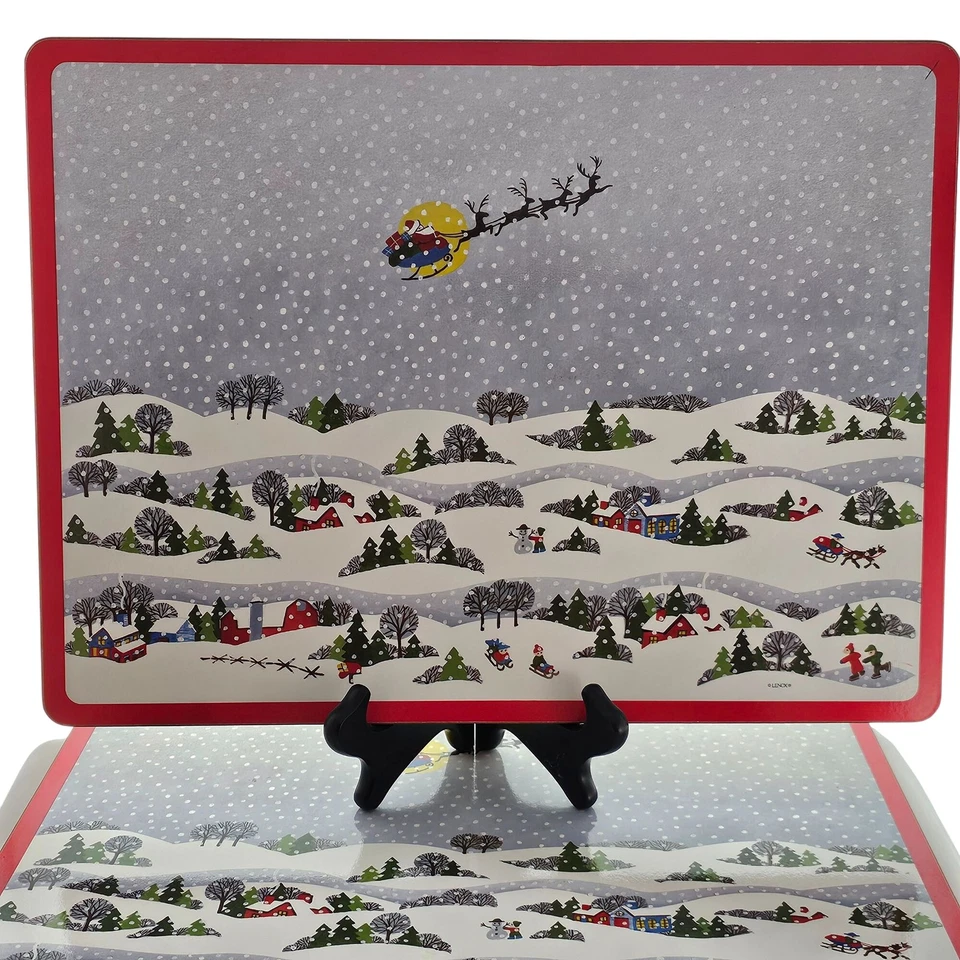 3 Lenox Sleighride Corkboard Placemats 15.7" snow houses sleds Santa reindeer vi - Image 2 of 4