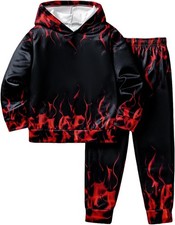 Boys Sweatsuits Two Pieces Pants Set 3D Fire Printed Hoodies 13-14 Years, Red