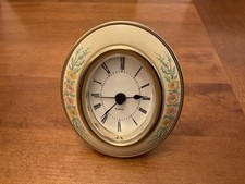 Vintage Floral Brass and Enamel Quartz Alarm Clock In Excellent Condtion