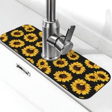Sunflowers Black Vintage Paingting Kitchen Sink Splash Guard Faucet Mat 1 Pcs, A