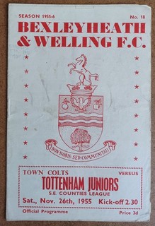 1955/56 BEXLEYHEATH & WELLING v TOTTENHAM HOTSPUR SOUTH EAST COUNTIES LEAGUE