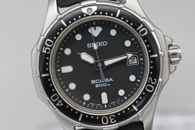 *New Batt* 1992 SEIKO Scuba Diver 200m 7N35-600A montre homme quartz noir JAPON - Photo 1/4