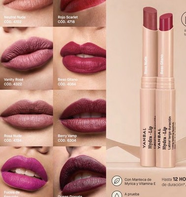 Yanbal Hydra-Lip Lipstick Long Lasting, Myrica Butter, Vitamin E, 5 Shades