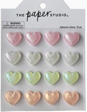 16 Heart-Shaped Pearlescent Adhesive Gems, Width, Thick Chunky Stickers