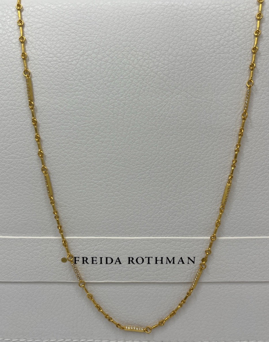 Freida Rothman Gold Pave Bar Link Adjustable 16-18 In Necklace
