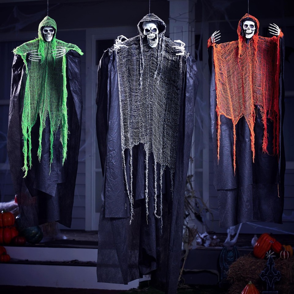 3 Pcs Halloween Grim Reapers & Ghosts - Outdoor Skeleton Decorations ...