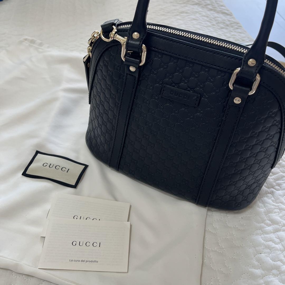 Gucci Microshima Black Leather 2-Way Shoulder Bag Excellent Used Condition