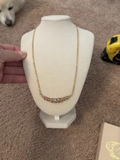 Iridescent Crystal Kirks Folly Necklace W/ Gold Tone Interlocking Chain Adjustab