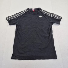 KAPPA T-Shirt Large Black Mens Short Sleeve Round Neck 100% Cotton Taped Logo