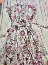 Floral Chiffon Wrap Midi Dress Belted Ruffle V-Neck Flutter Sleeve Multicolor