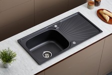 Aurora Nano black anthracite 1.0 single bowl kitchen sink s/steel with waste kit