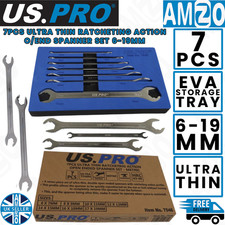 US PRO 7PC Ultra Thin Ratcheting Open End Spanner Set Metric 6-19mm 7546