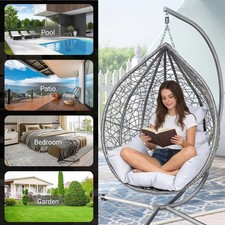 Garden Egg Chair Patio Swing Chair Outdoor Rattan Hanging Hammock with Cushion