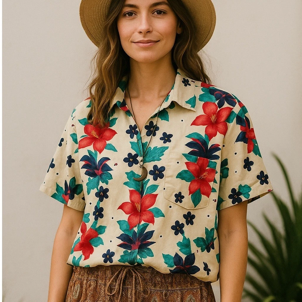 Color Club Floral Hawaiian Shirt Tropical Print Button Up Vacation Size 22/24