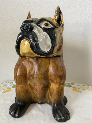 Vintage Hand Painted Leather/ Bulldog Or  Boxer. Cookie/  jar 