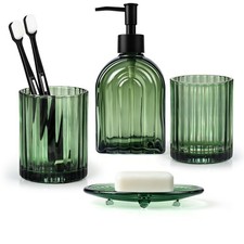 4Pcs Glass Bathroom Accessories Set,Green Accessory Set Green
