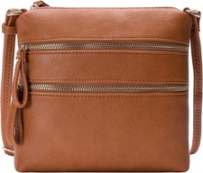 Crossbody Bag Adjustable Strap Multi Zip Pockets Secure Travel Camel Tan Purse