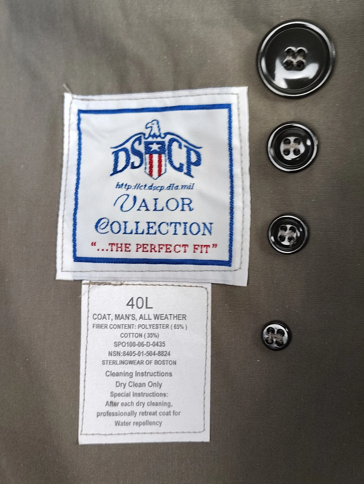 NWT DSCP Valor Collection All Weather Trench Coat Removable Quilt Liner Mens 40L - product detail image 3