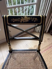 Julian Chichester Dining Chair Black Lacquer With Gold Detail And Rattan Seat.