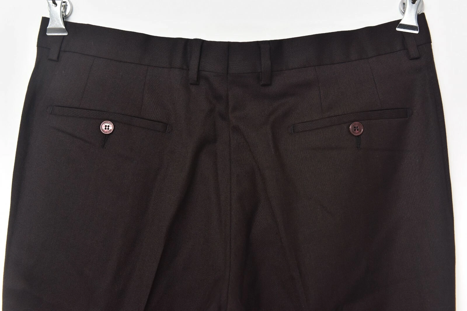 Pantaloni eleganti nuovi con etichette COLLEZIONE VERSACE Borgogna micro righe lana 34 (EU 50)