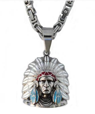 Colorful Indian Headdress Pendant Necklace on StainlessSteel